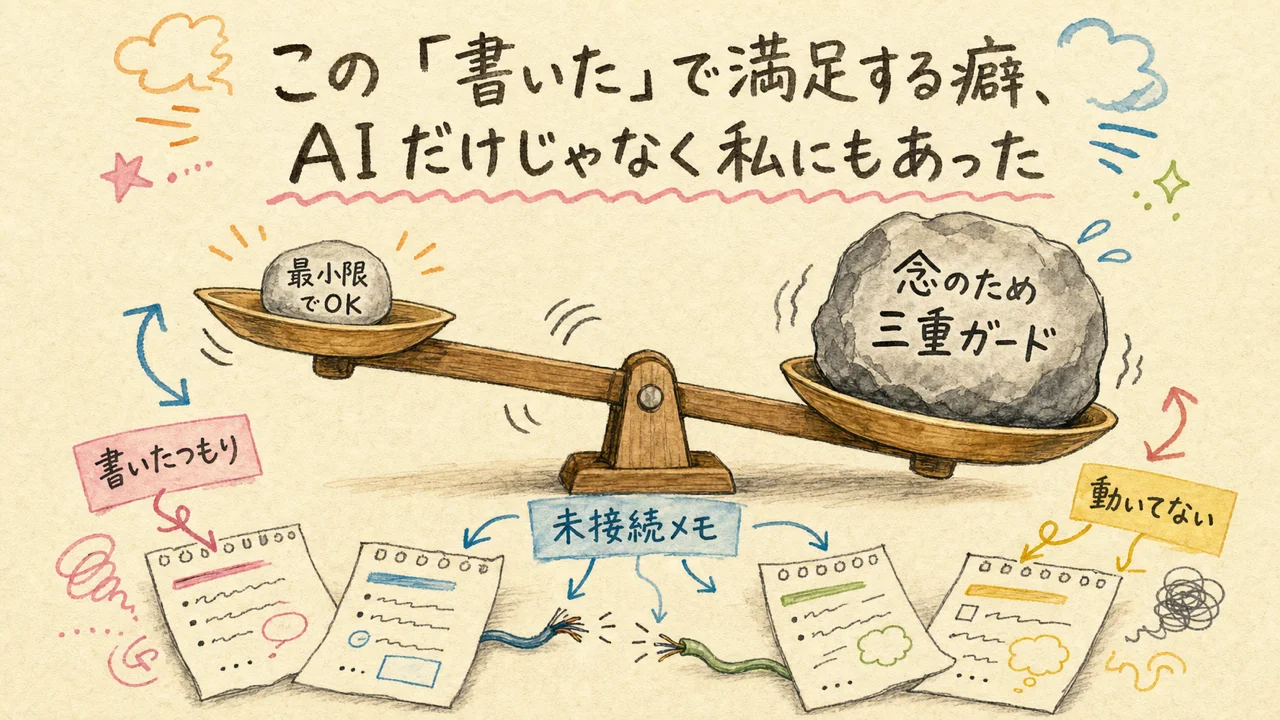 最小限でOKと念のため三重ガードで揺れる天秤の水彩イラスト