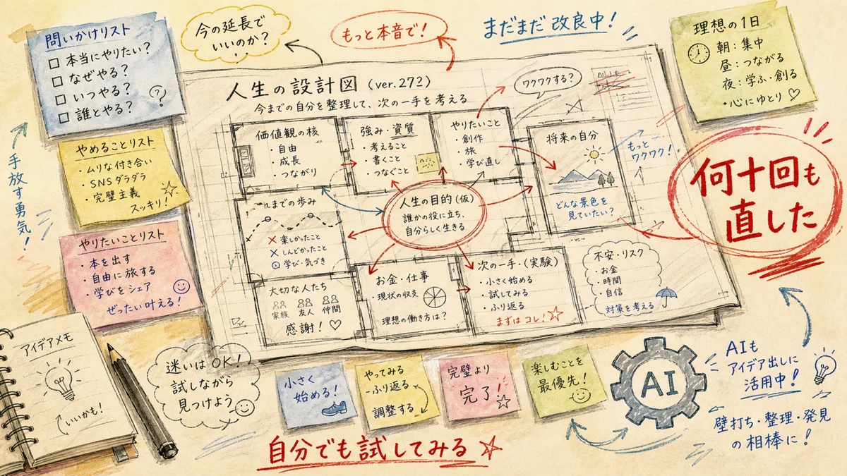 人生の設計図を何十回も直しながら作り込む水彩イラスト