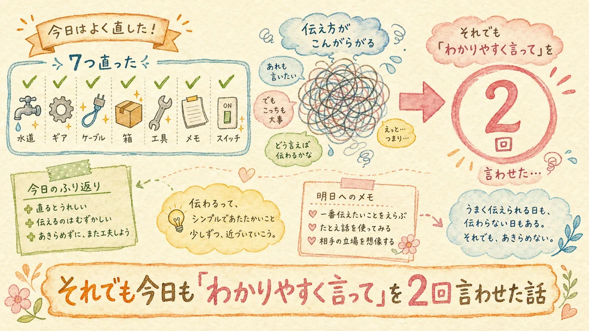 7つのチェックマークとこんがらがった糸玉と丸で囲んだ2の数字の水彩イラスト