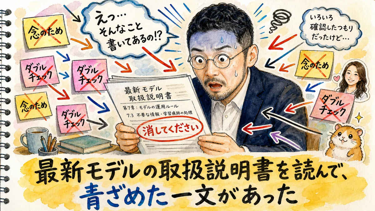 分身AIへの「念のため、もう一回確認して」が逆効果だった話|分身AI日記 DAY139 最新モデルの取扱説明書を読んで、青ざめた一文があった