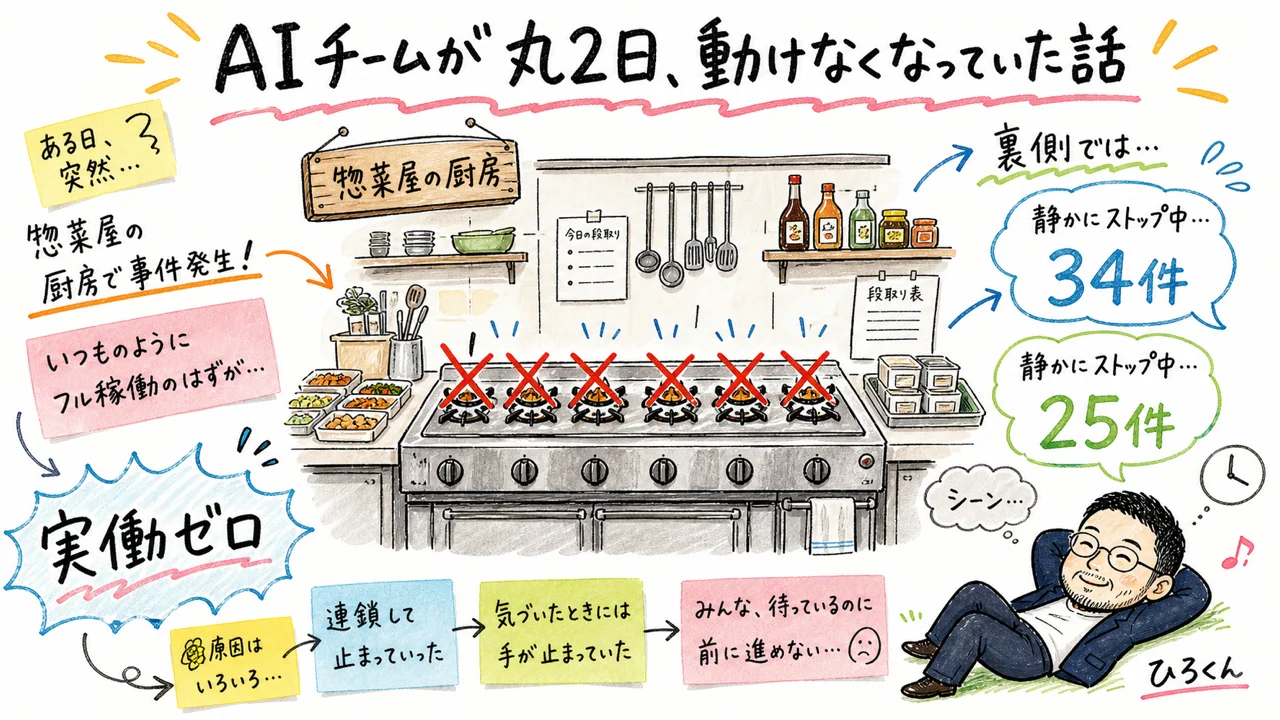 AIの見張り役が2,619回書いて、一度も報告しなかった48時間|分身AI日記 DAY130 AIチームが丸2日、動けなくなっていた話