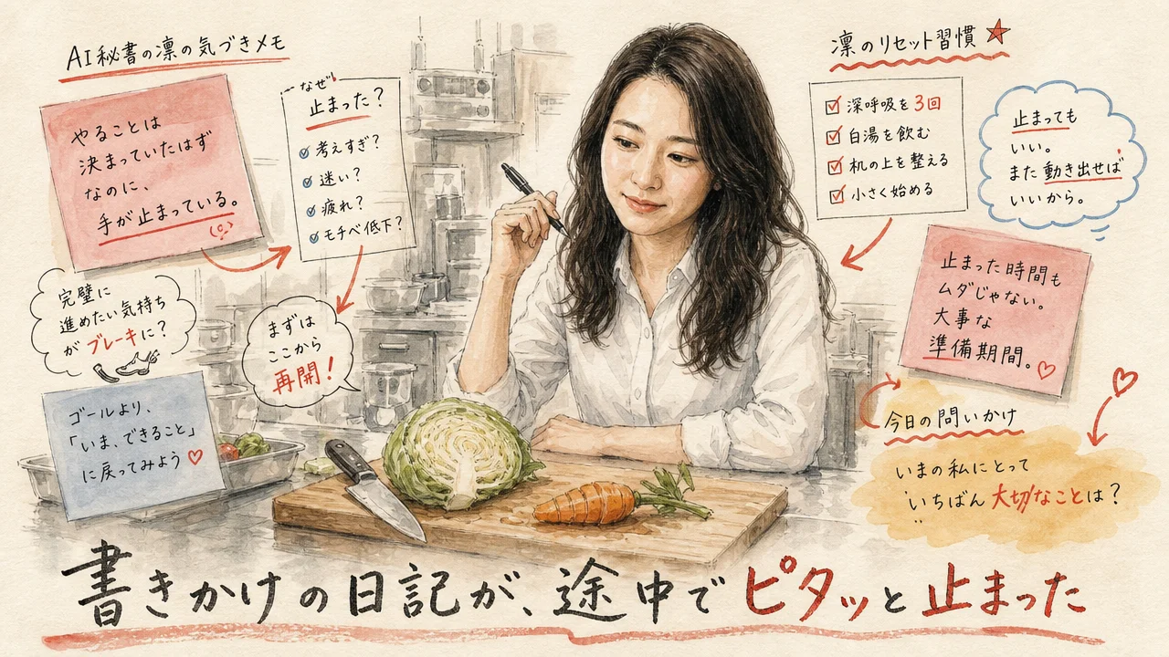 「今週の分、使い切りました」AI秘書がそう言って黙った日|分身AI日記 DAY136 書きかけの日記が、途中でピタッと止まった