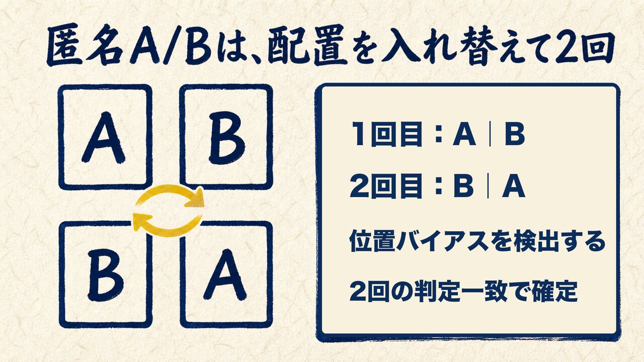 AI共創パートナー ループ合宿|ひろくん用 AI共創パートナー ループ合宿 スライド23:匿名A/Bは、配置を入れ替えて2回