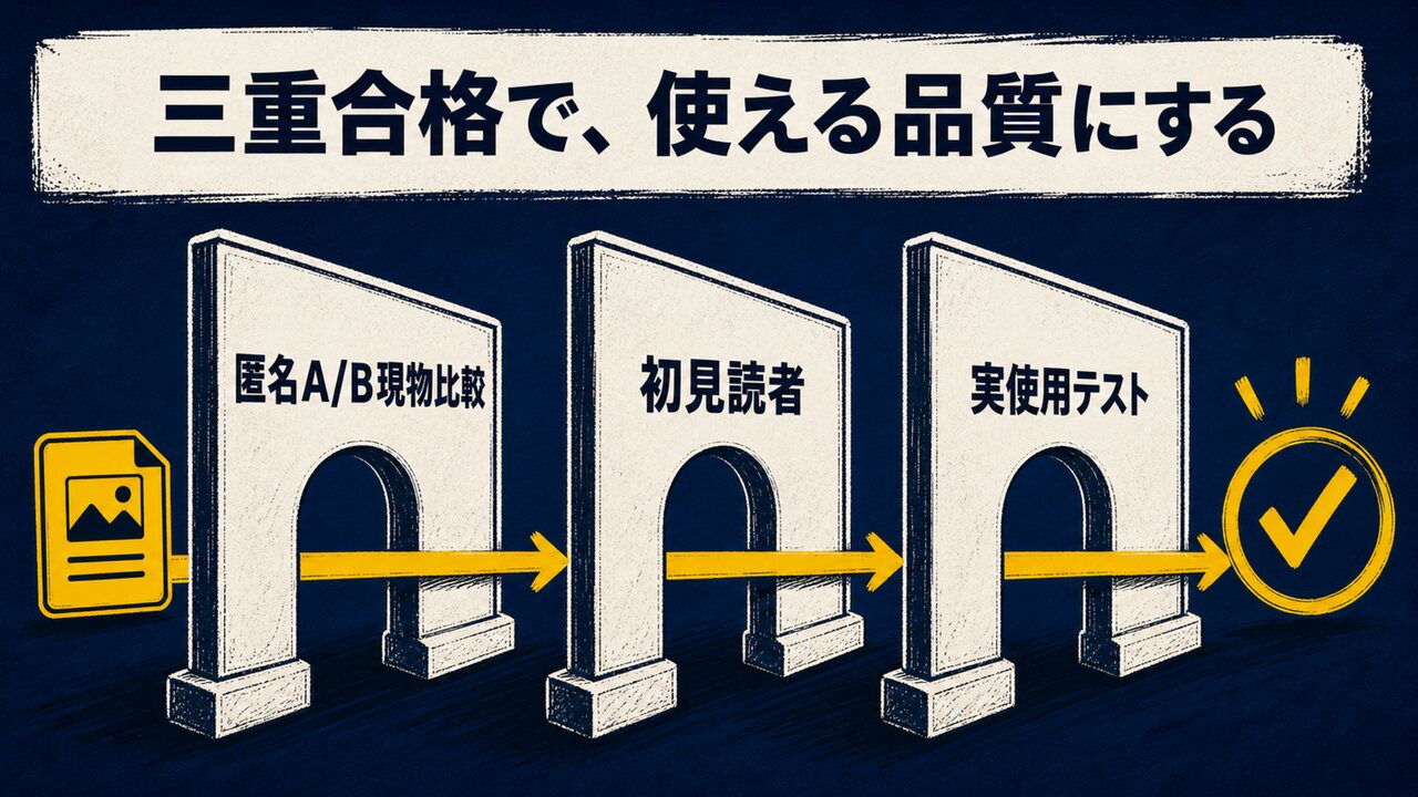 AI共創パートナー ループ合宿|ひろくん用 AI共創パートナー ループ合宿 スライド24:三重合格で、使える品質にする