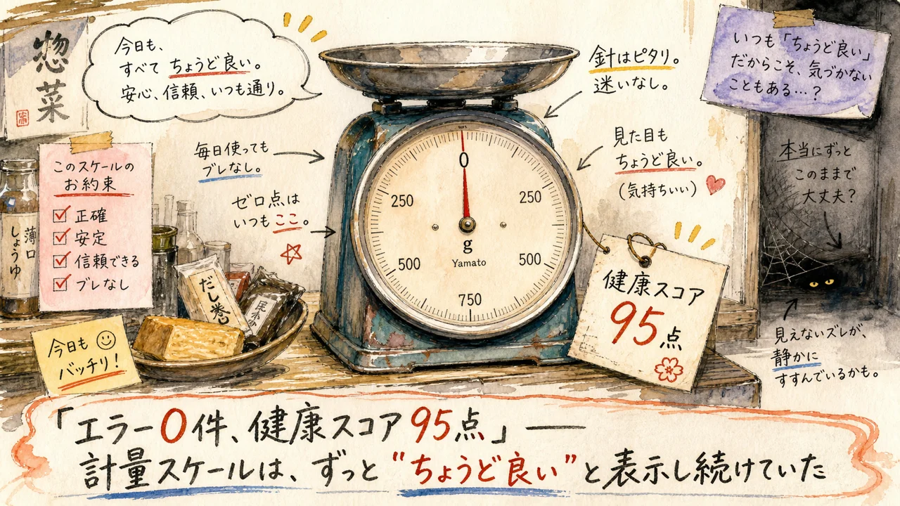「エラー0件、健康スコア95点」——計量スケールは、ずっと“ちょうど良い”と表示し続けていた