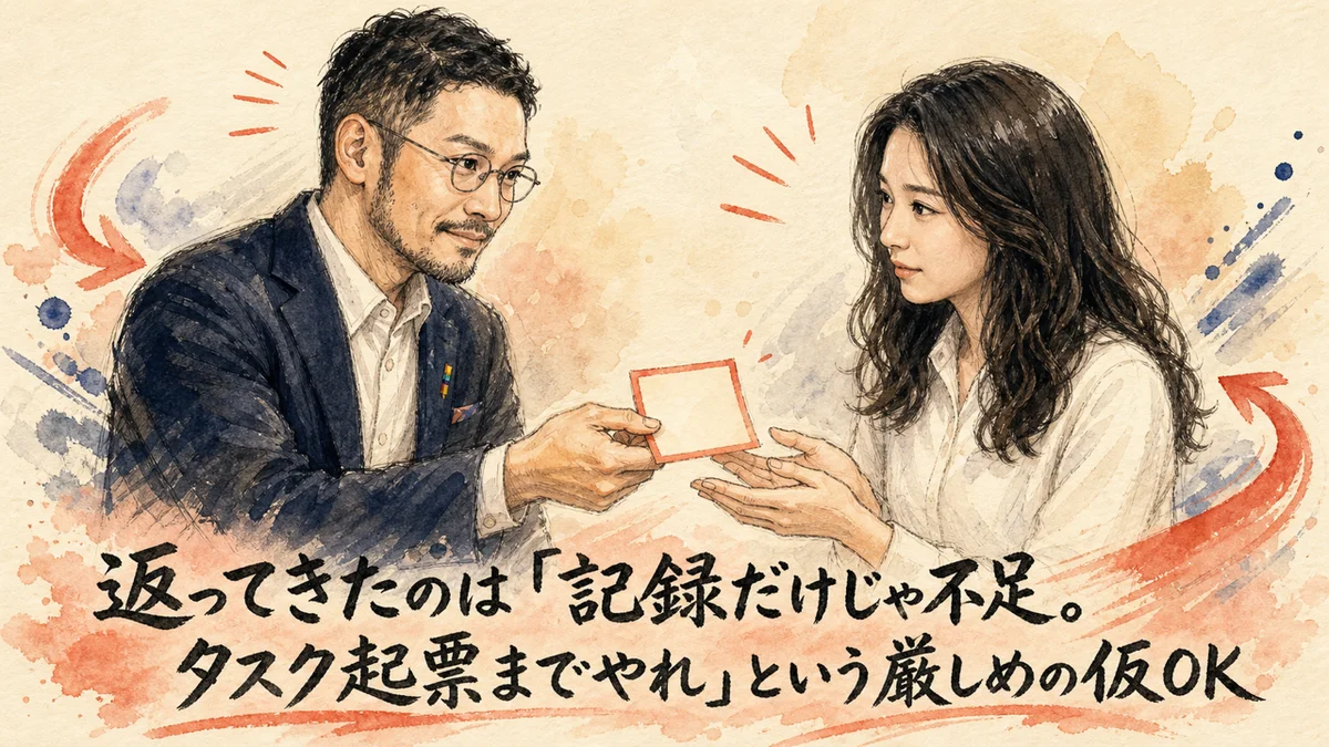 返ってきたのは「記録だけじゃ不足。タスク起票までやれ」という厳しめの仮OK