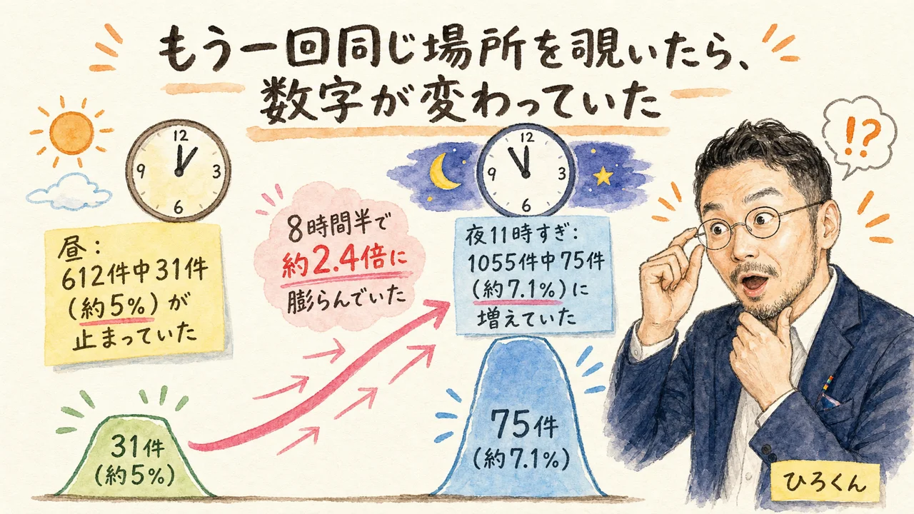 もう一回同じ場所を覗いたら、数字が変わっていた