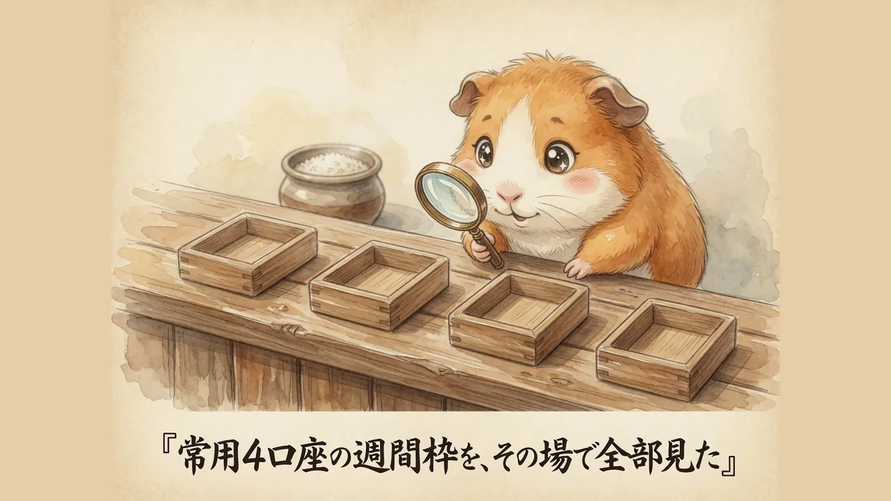 常用4口座の週間枠を、その場で全部見た