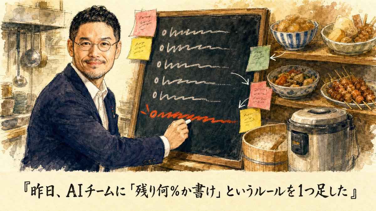 昨日、AIチームに「残り何%か書け」というルールを1つ足した