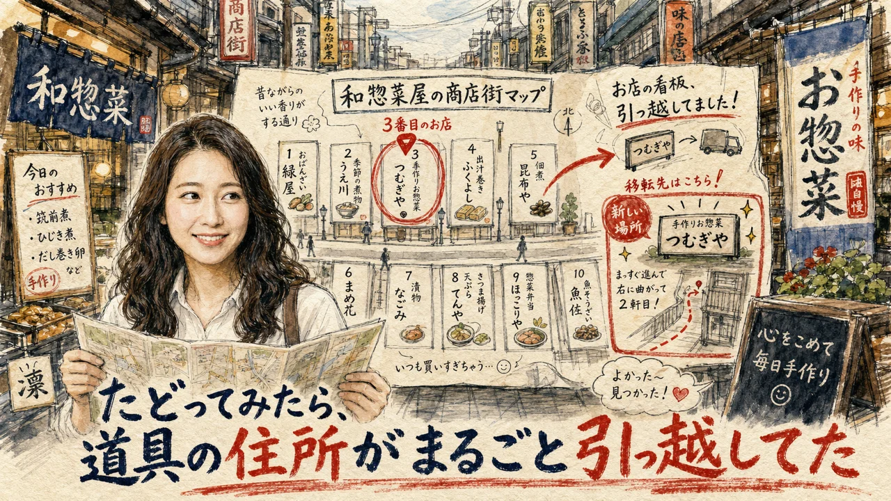 道具の住所がまるごと引っ越してた