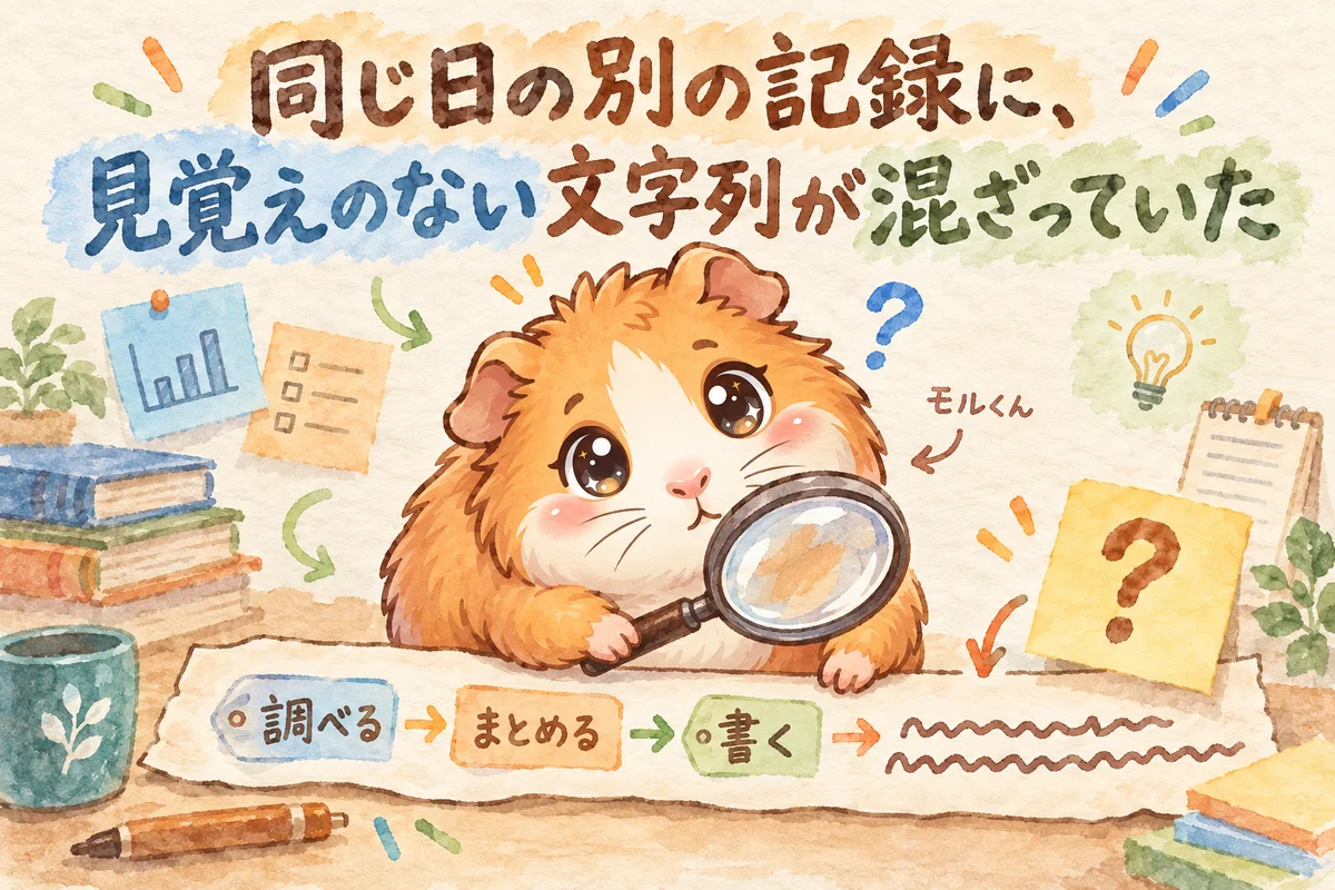 AI自動化が「たまたま」うまくいった日は、直ったと言えない|分身AI日記 DAY177 同じ日の別の記録に、見覚えのない文字列が混ざっていた