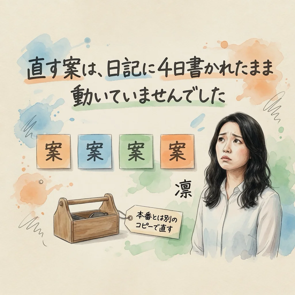 直す案は、日記に4日書かれたまま動いていなかった