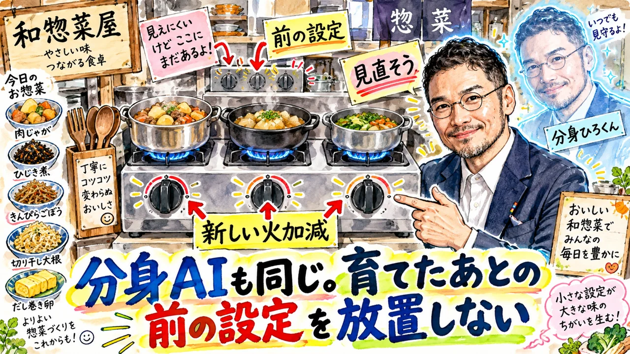 AIモデルを新しくしても、前の「全力で考えろ」設定がそのまま残っていた|分身AI日記 DAY172 分身AIも同じ。育てたあとの「前の設定」を放置しない