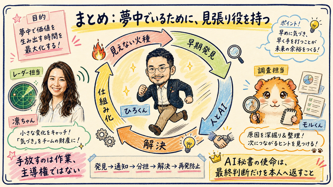 まとめ：夢中でいるために、見張り役を持つ｜分身AI.comグラレコ