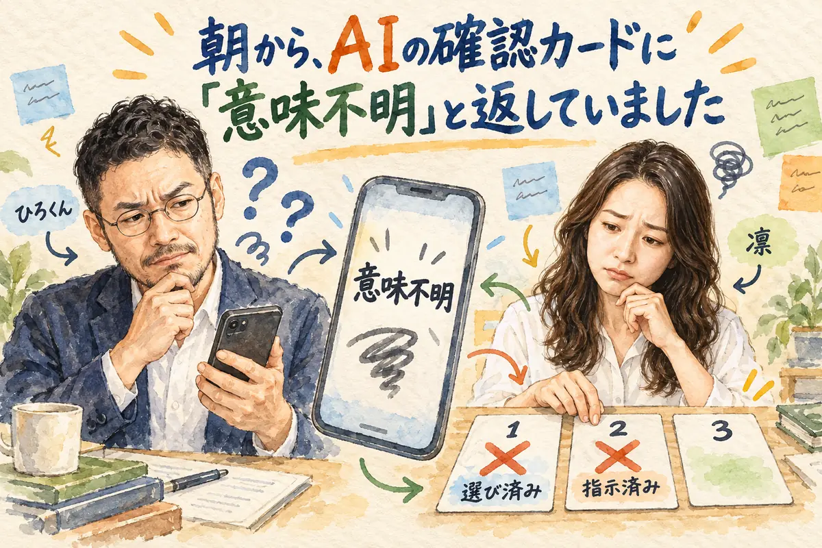 朝から、AIの確認カードに「意味不明」と返していました