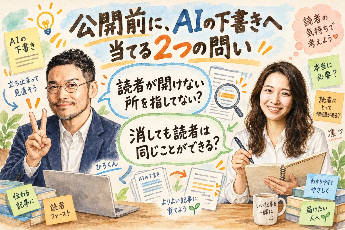 AIに書かせた記事は、公開前に読者の得にならない文を消す|分身AI日記 DAY181 公開前に、AIの下書きへ当てる2つの問い