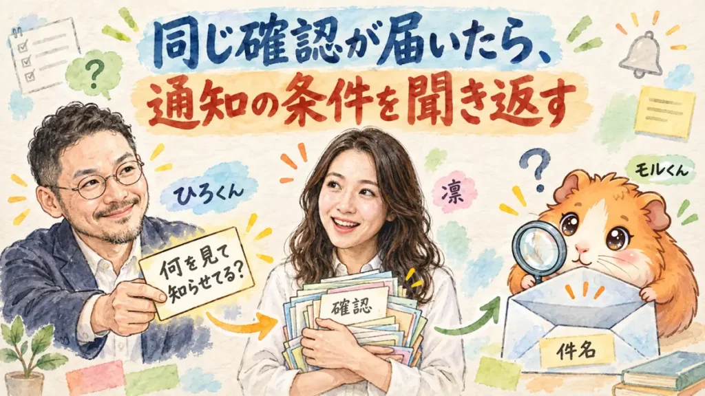 同じ確認が届いたら、通知の条件を聞き返す 全体図