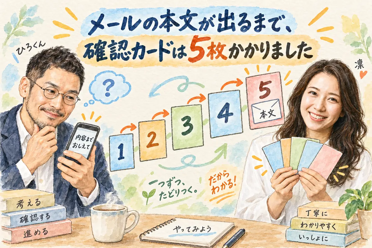 メールの本文が出るまで、確認カードは5枚かかりました