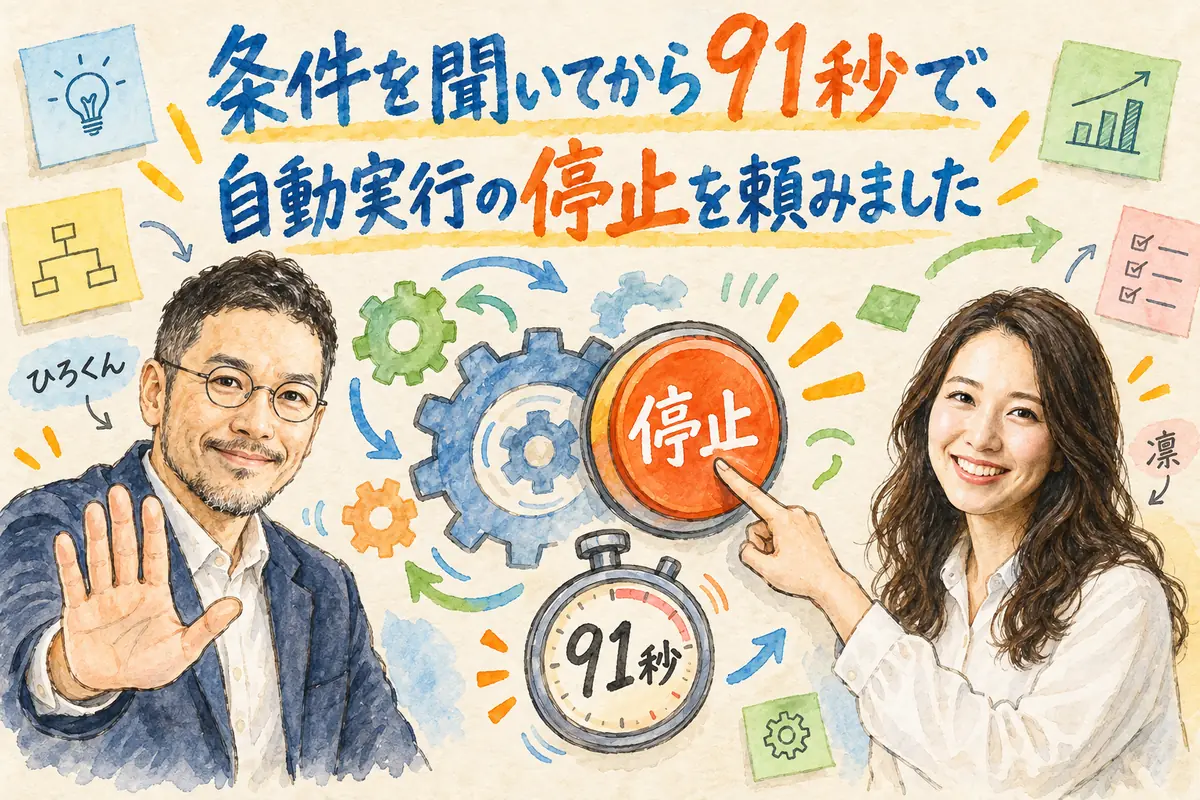 条件を聞いてから91秒で、自動実行の停止を頼みました