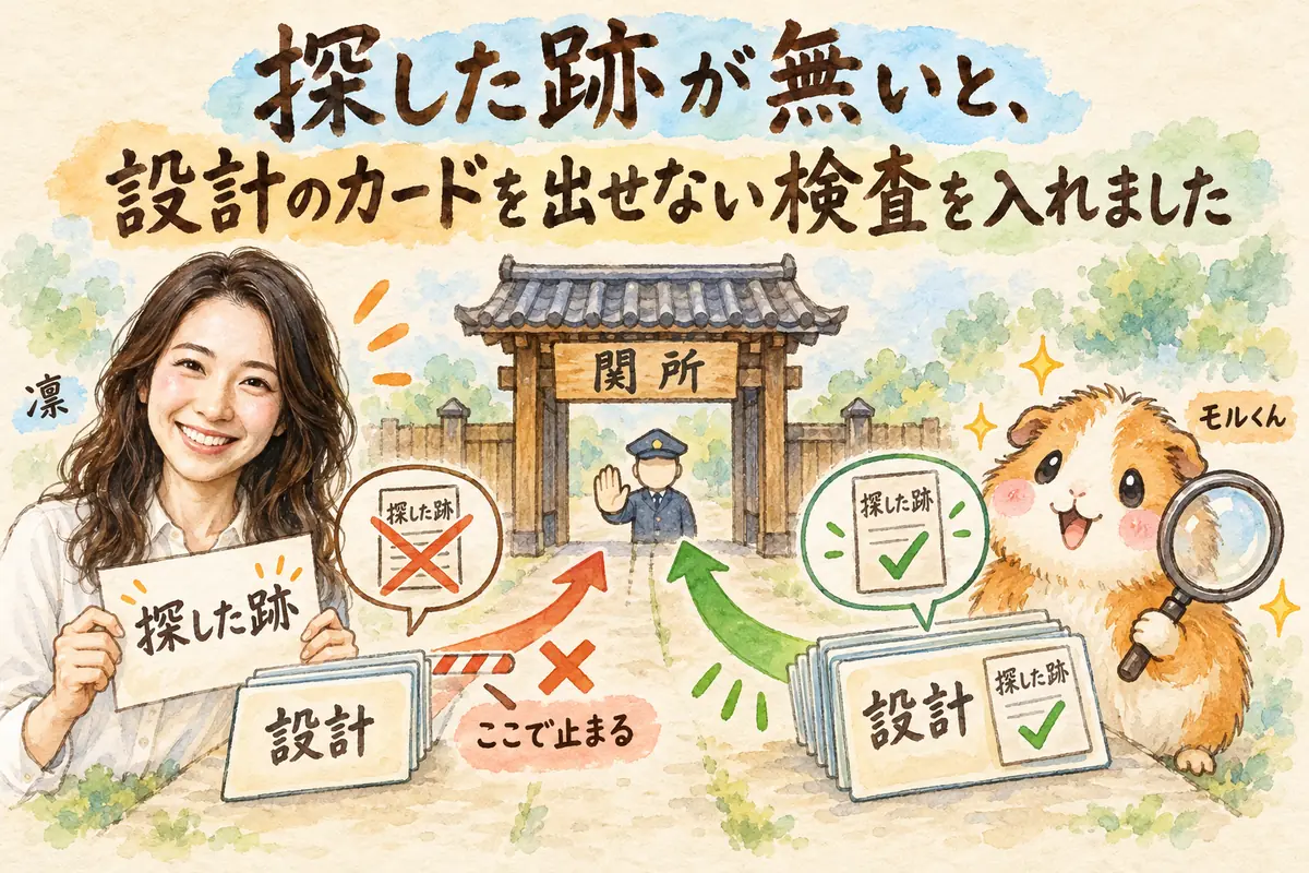 探した跡が無いと、設計のカードを出せない検査を入れました