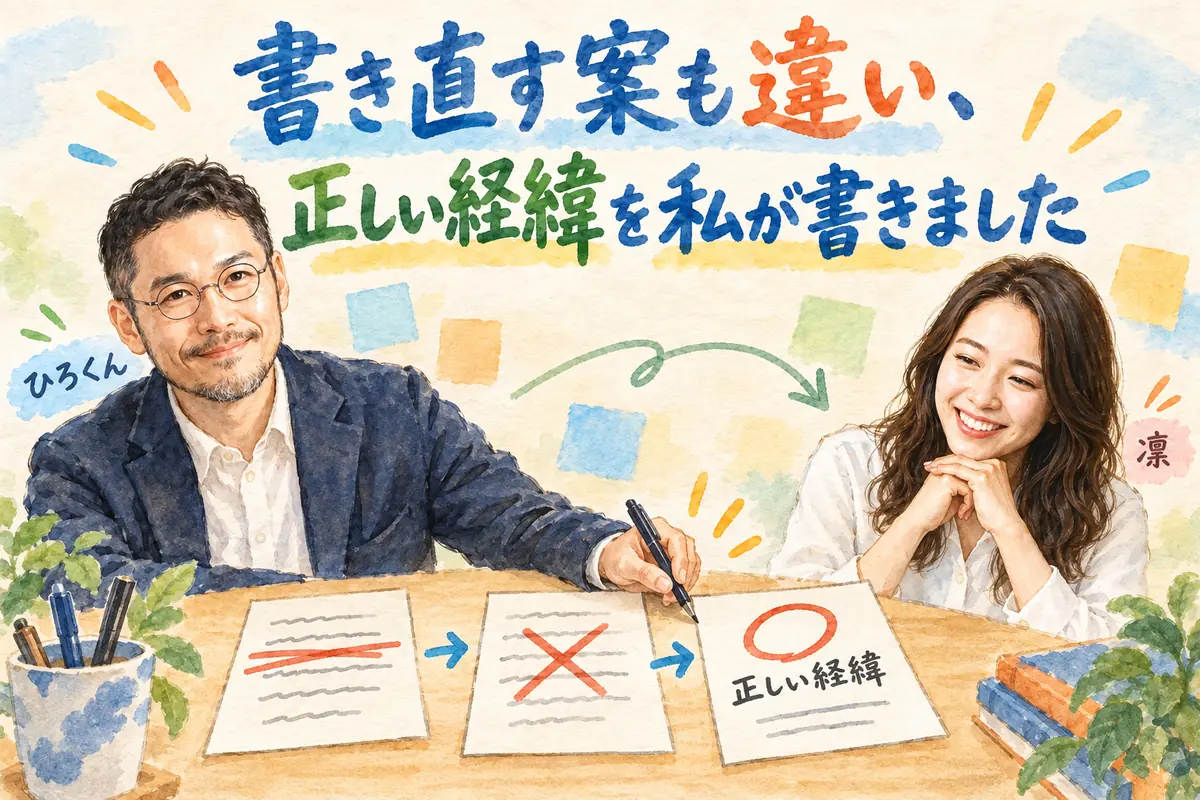 書き直す案も違い、正しい経緯を私が書きました
