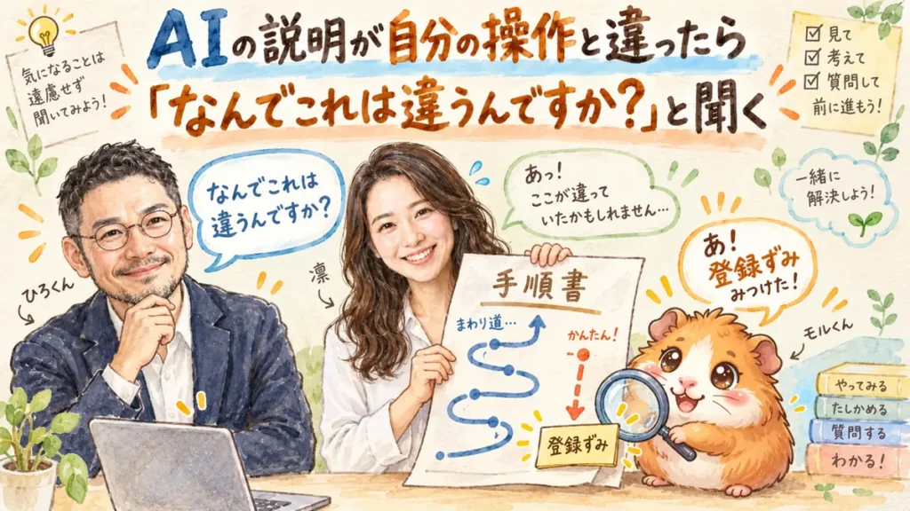 AIの説明が自分の操作と違ったら、「なんでこれは違うんですか？」と聞く
