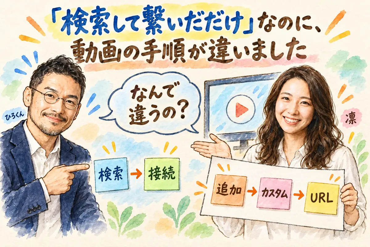 「検索して繋いだだけ」なのに、動画の手順が違いました