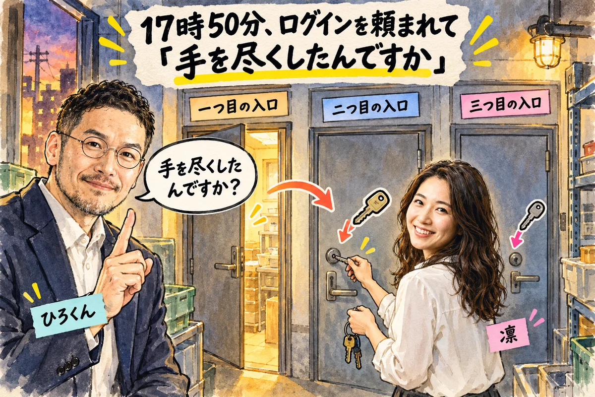 17時50分、ログインを頼まれて「手を尽くしたんですか」