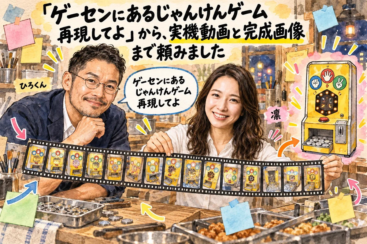 「ゲーセンにあるじゃんけんゲーム再現してよ」から、実機動画と完成画像まで頼みました