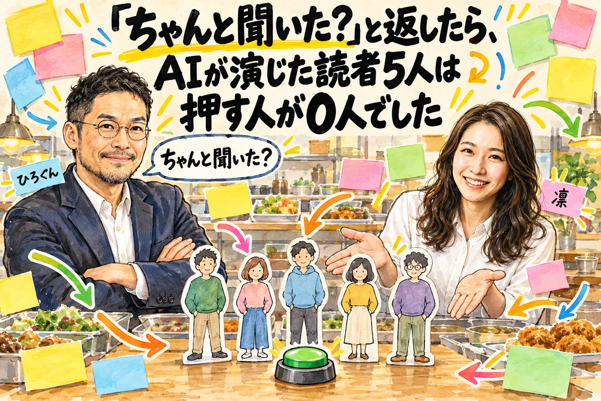 「ちゃんと聞いた？」と返したら、AIが演じた読者5人は押す人が0人でした