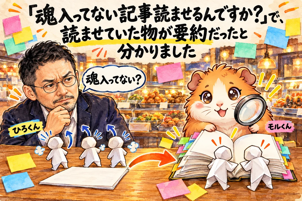 「魂入ってない記事読ませるんですか？」で、読ませていた物が要約だったと分かりました