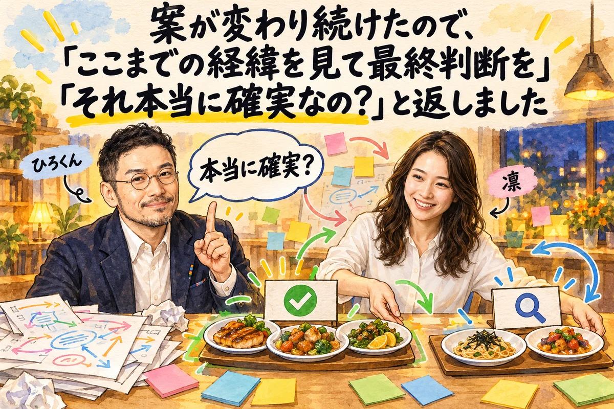 案が変わり続けたので、「ここまでの経緯を見て最終判断を」「それ本当に確実なの？」と返しました