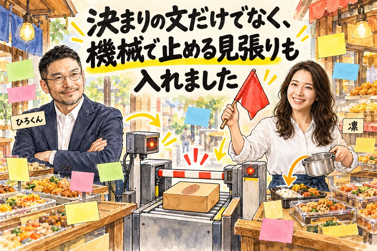 決まりの文だけでなく、機械で止める見張りも入れました