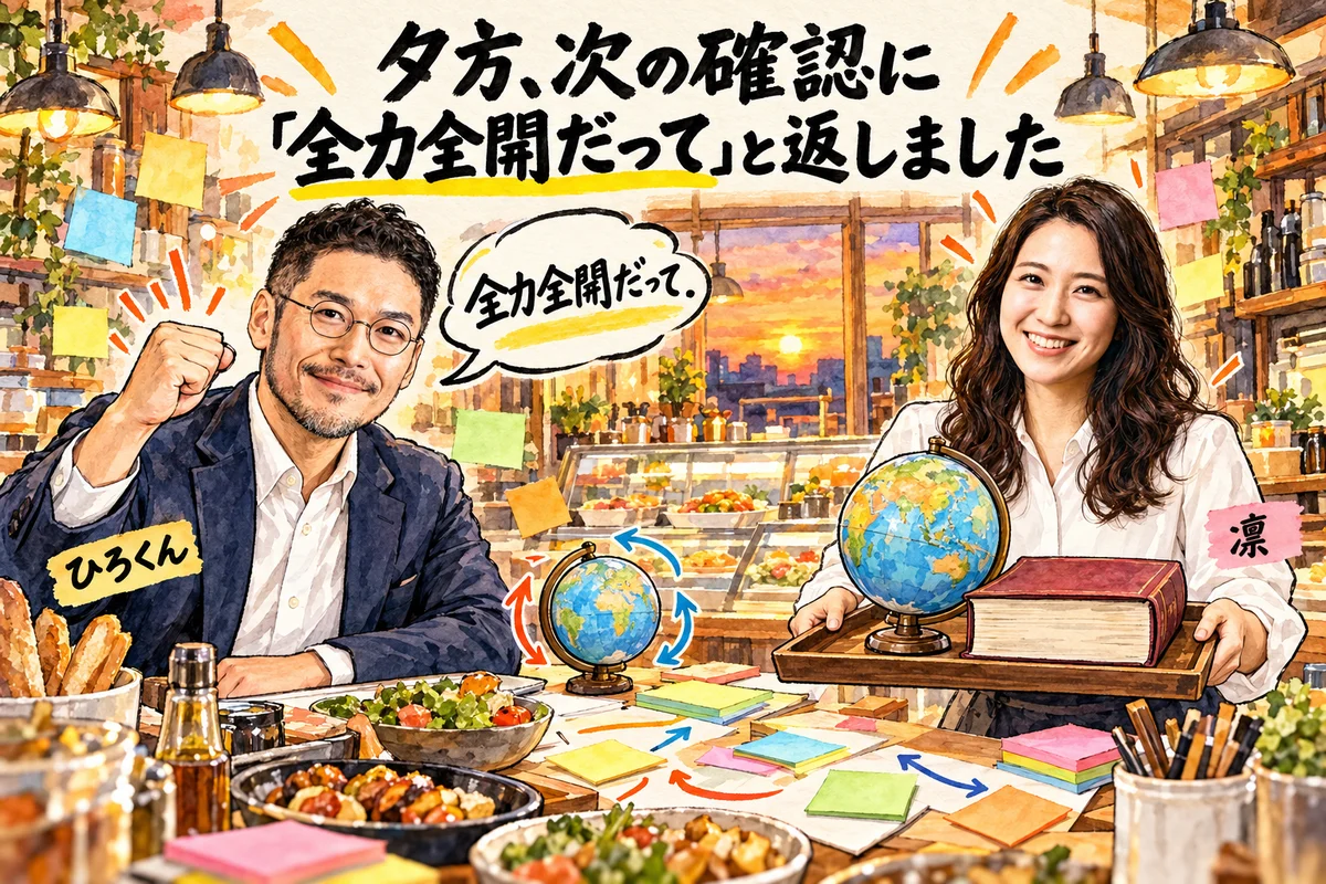 夕方、次の確認に「全力全開だって」と返しました