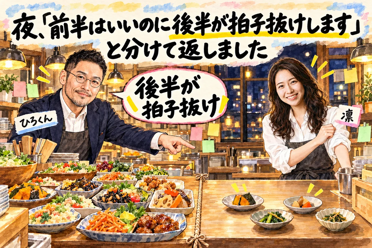 夜、「前半はいいのに後半が拍子抜けします」と分けて返しました