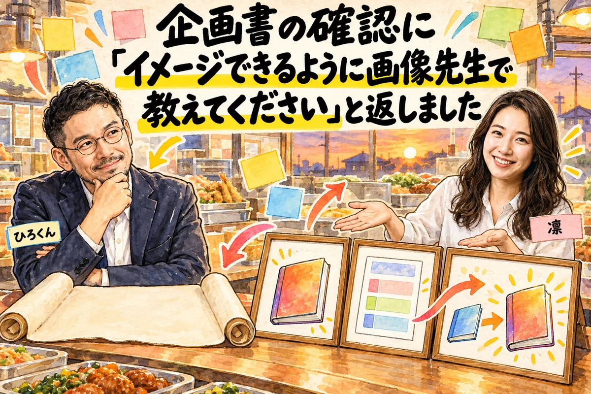企画書の確認に「イメージできるように画像先生で教えてください」と返しました