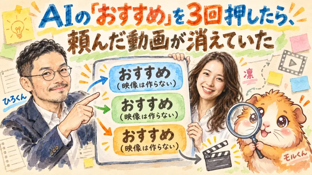 AIの「おすすめ」を3回押したら、頼んだ動画が消えていた