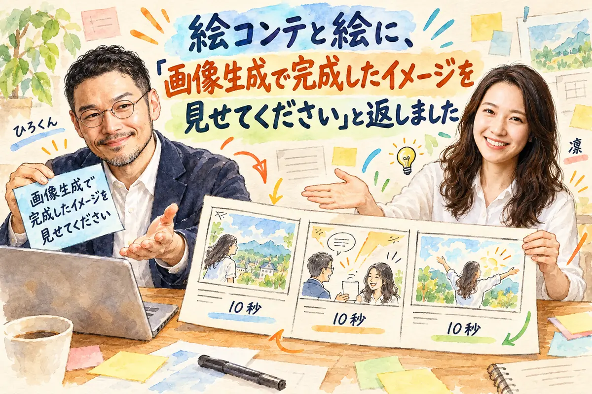 絵コンテと絵に、「画像生成で完成したイメージを見せてください」と返しました