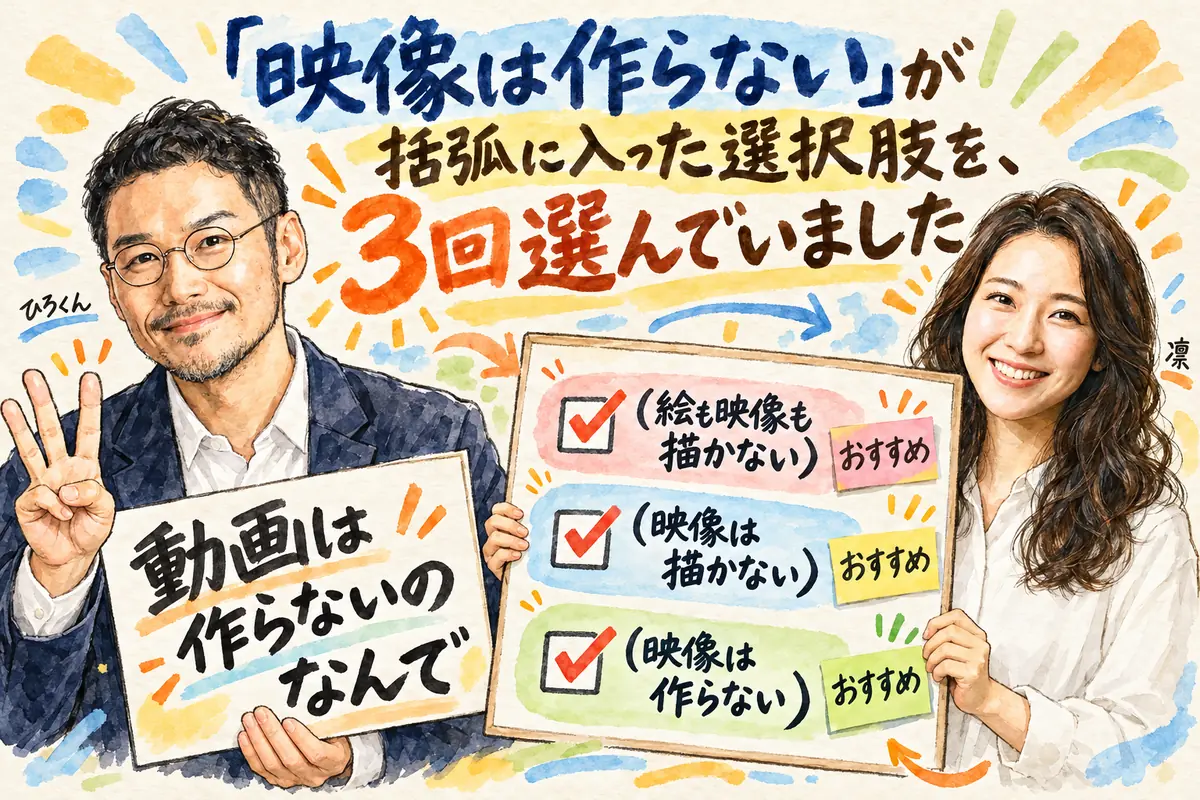 「映像は作らない」が括弧に入った選択肢を、3回選んでいました