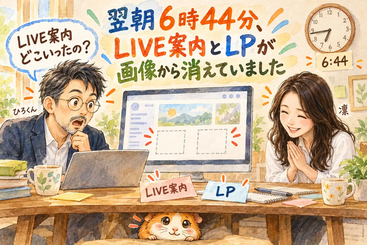 翌朝6時44分、LIVE案内とLPが画像から消えていました